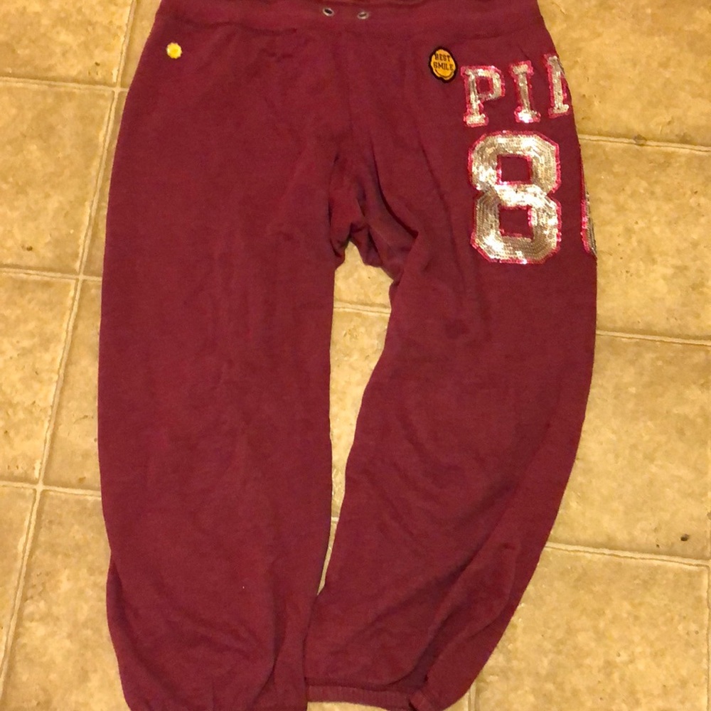 PINK sequin elastic cuffed sweats